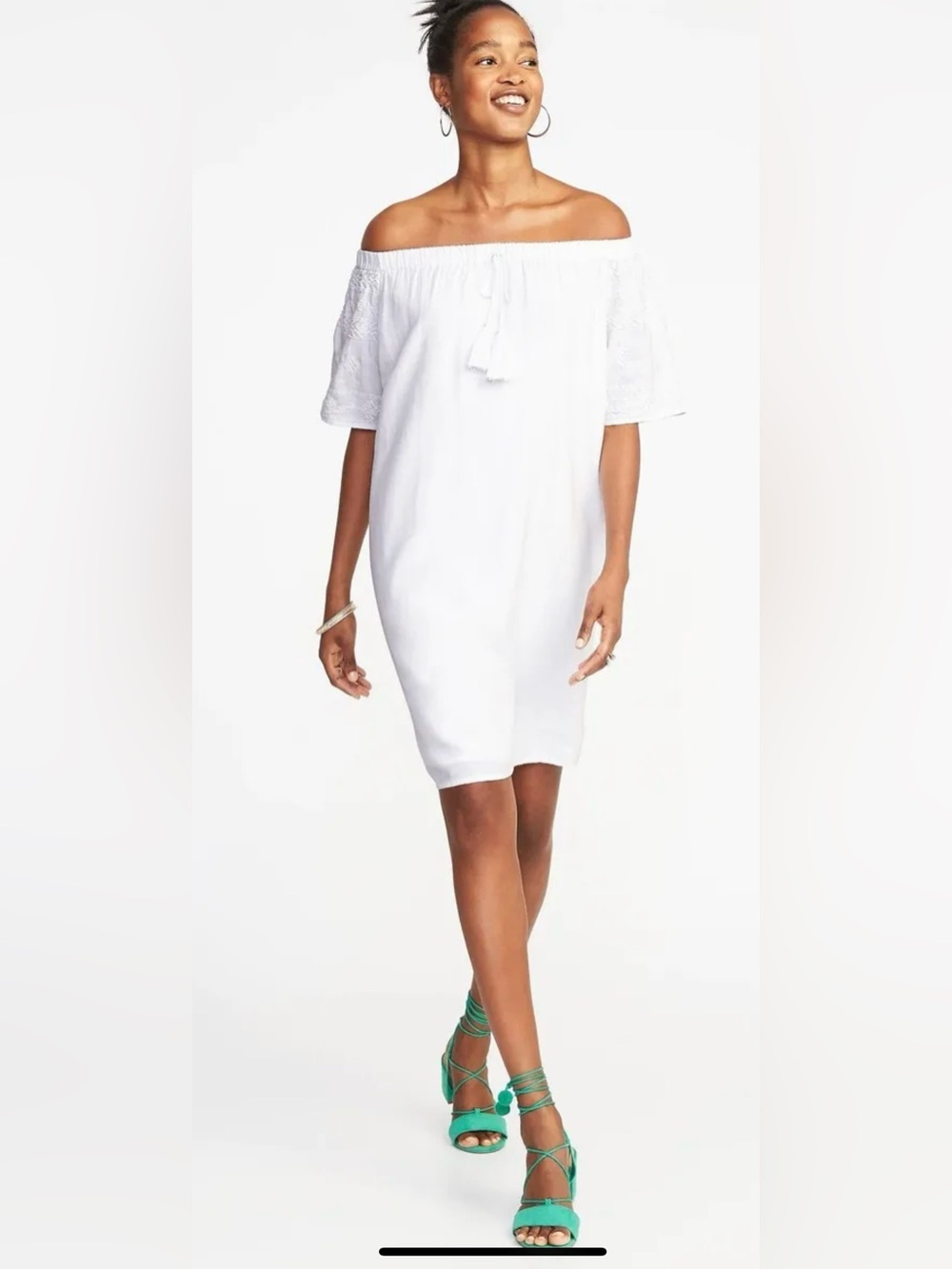 Old Navy White Off-Shoulder Shift Dress with Tassel Tie